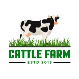 Black and White Cow in Green Grass for Cattle Farm Logo Template