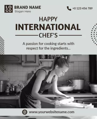 Black and White Culinary Chef's International Celebration Poster Template