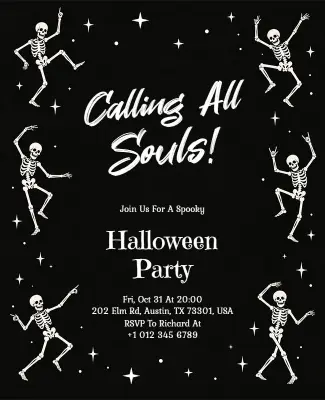 Black and White Halloween Party Invitation Flyer Template