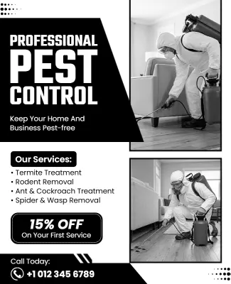 Black and White Professional Pest Control Services Promotion Flyer Template
