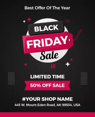 Bold Black Friday Sale with Pink Discount Tag Flyer Template