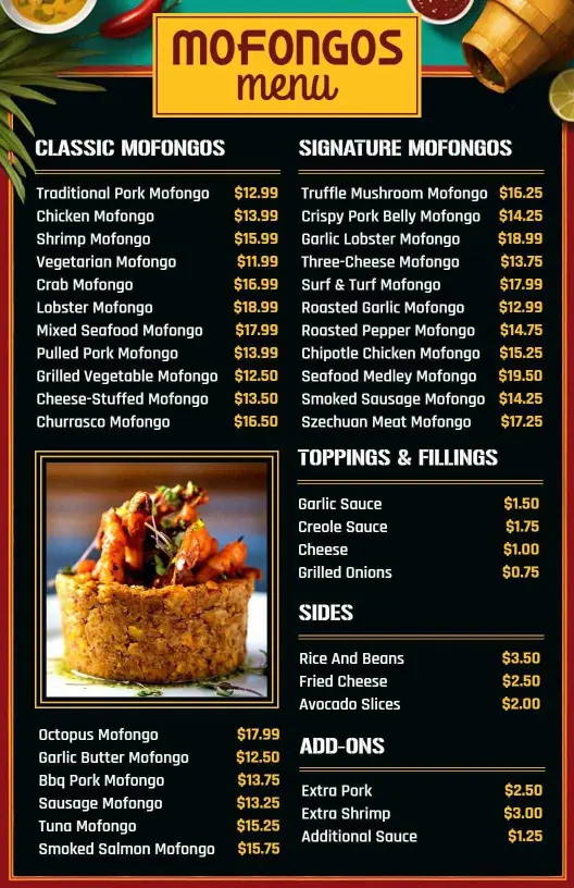Black Gourmet Mofongo Specialties Food Menu Template