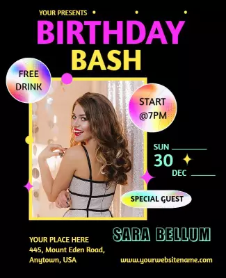 Black Gradient Birthday Bash Flyer Template