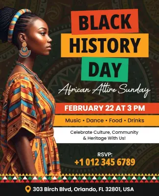 Black History Day African Attire Sunday Cultural Gathering Flyer Template