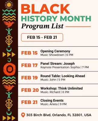 Black History Month Program List Flyer Template