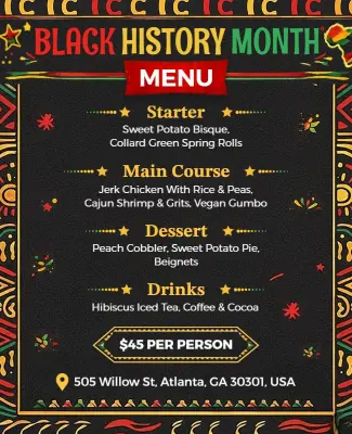 Black History Month Soulful Cuisine Menu Flyer Template