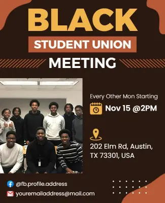 Black Student Union Meeting Announcement Flyer Template