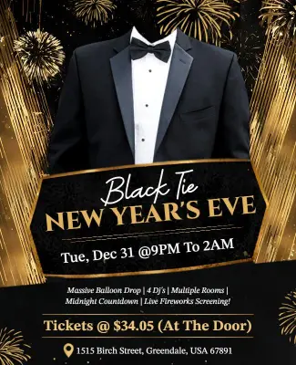Black Tie New Year's Eve Celebration Flyer Template