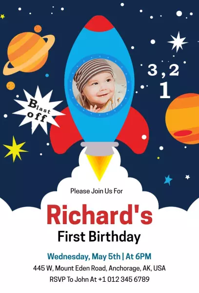 Blast Off Outer Space Adventure Birthday Invitation Template
