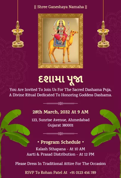 Blessed Dashama Pooja Divine Ritual Invitation Template