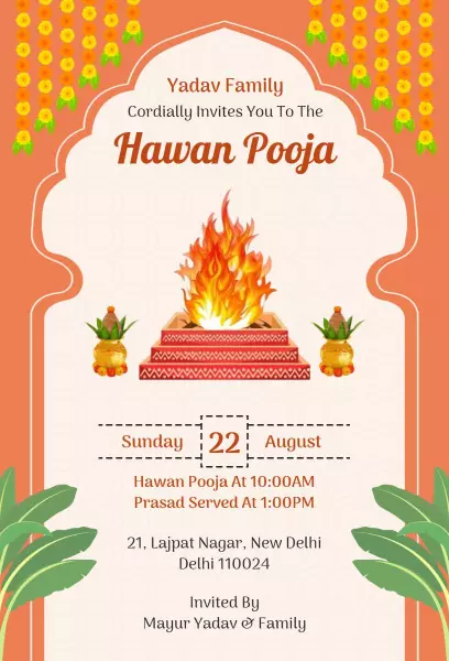 Blessed Hawan Pooja Spiritual Celebration Invitation Template