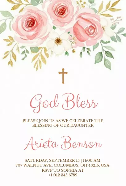 Blessing Ceremony for Daughter Religious Church Invitation Template