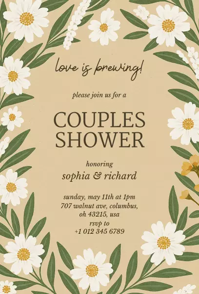 Blissful Floral Couples Shower Celebration Invitation Template
