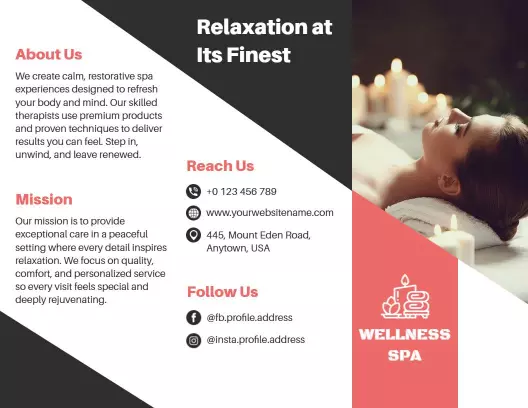 Blissful Spa Wellness Experience Relaxation Services Tri Fold Brochure Template