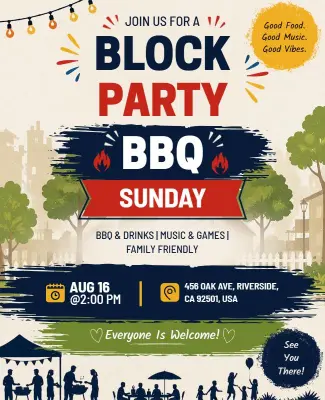 Block Party BBQ Sunday Event Flyer Template