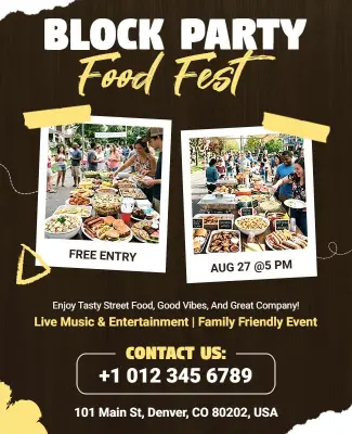 Block Party Food Festival Celebration Poster Template