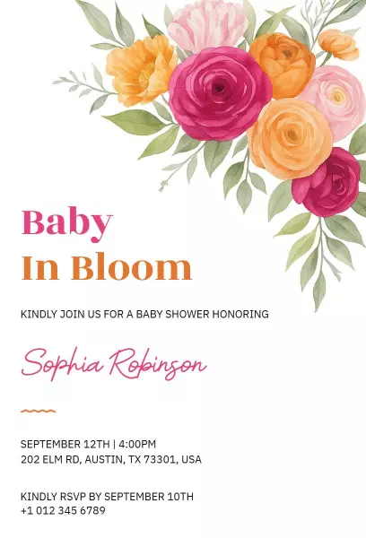 Blooming Floral Baby Shower Celebration Invitation Template