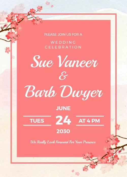 Blossoming Cherry Blossom Wedding Celebration Invitation Template