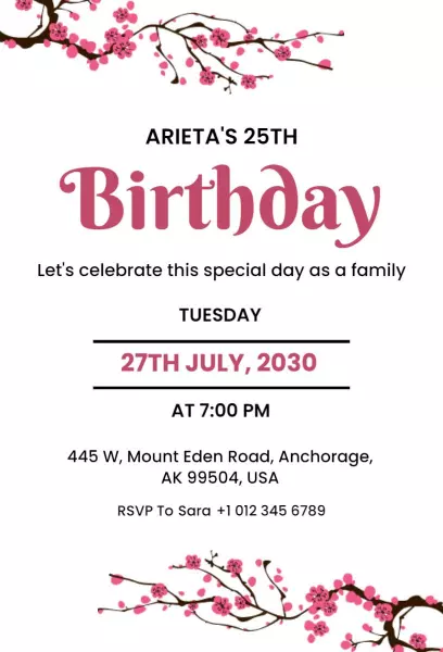 Blossoming Floral 25th Birthday Celebration Invitation Template