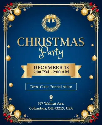 Blue and Gold Theme Christmas Party Event Flyer Template