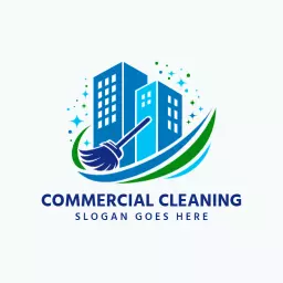 Blue and Green Sparkling Building Cleaning Service Logo Template
