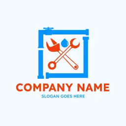 Blue and Orange Tools Intersection for Plumbing Services Logo Template