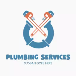 Blue and Orange Wrench Design Representing Plumbing Services Logo Template