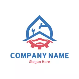 Blue and Red Tools Emblem for Reliable Plumbing Services Logo Template