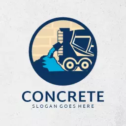Blue and White Construction Logo Featuring Concrete Mixing Truck Logo Template