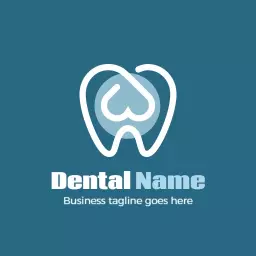 Blue and White Heart-Shaped Tooth Caring Dental Logo Template
