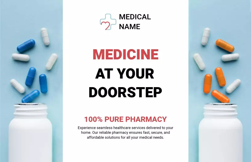 Blue and White Medicine Delivery Pharmacy Services Brochure Template