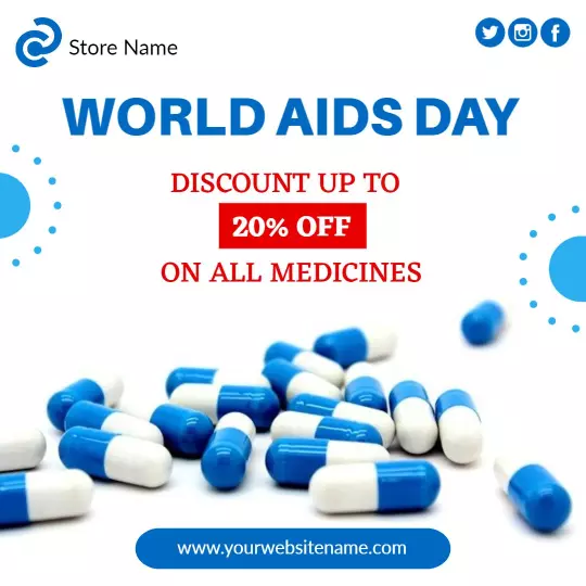 Blue and White World AIDS Day Medicine Discount Ad Template