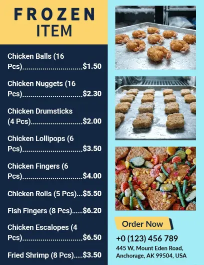 Blue and Yellow Frozen Cuisine Selection Menu Template