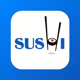 Blue Background Delighting in Creative Sushi Artwork Logo Template