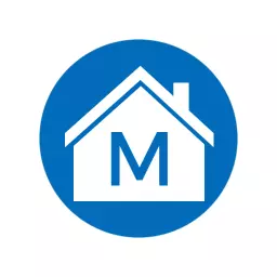 Blue Circle Featuring Letter M in House Design Logo Template
