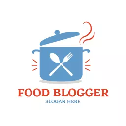 Blue Cooking Pot with Spoons for Food Blogger Logo Template