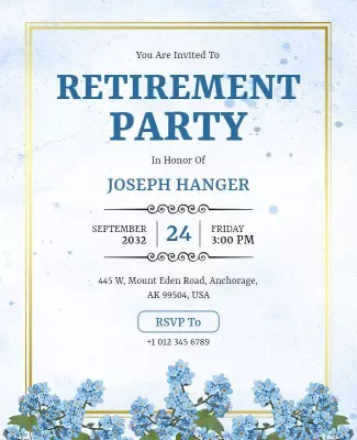 Blue Floral Retirement Party Invitation Flyer Template