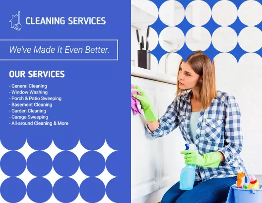 Blue Geometric Cleaning Services Overview and Schedule Brochure Template