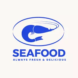 Blue Graphic of Shrimp Represents Fresh Seafood Quality Logo Template