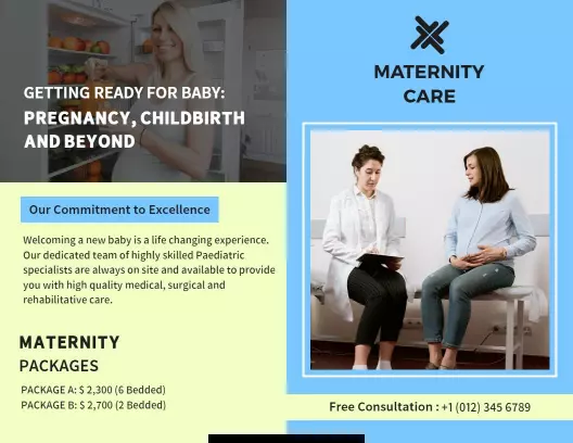 Blue Maternity Care Pregnancy and Childbirth Services Brochure Template