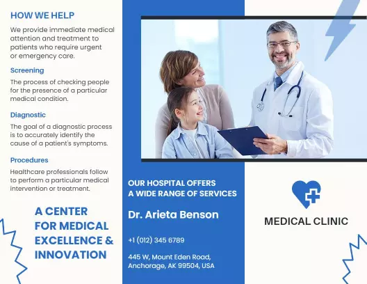 Blue Medical Clinic Services and Healthcare Brochure Template