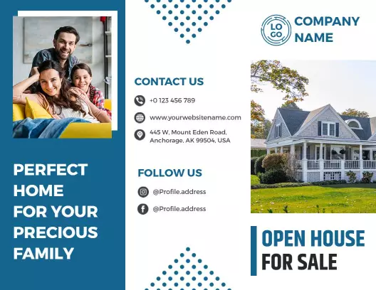 Blue Modern Family Home Open House for Sale Brochure Template