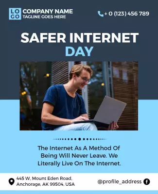 Blue Modern Safer Internet Day Awareness Poster Template