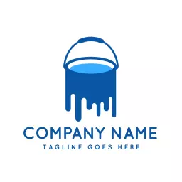 Blue Paint Dripping from a Bucket in Artistic Painting Logo Template