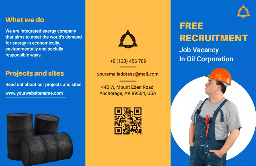 Blue Recruitment Rewards and Job Opportunities Brochure Template