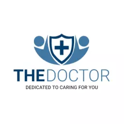 Blue Shield and Caring Figures Representing Doctor Services Logo Template