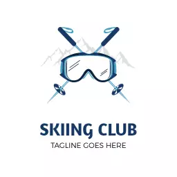 Blue Ski Goggles and Poles Representing Skiing Club Logo Template