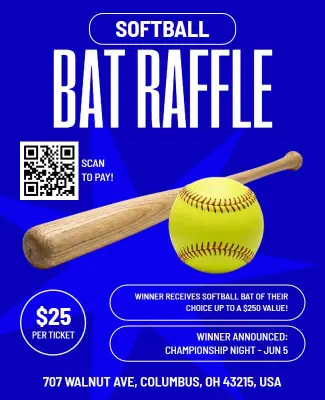 Blue Softball Bat Raffle Event Promotion Flyer Template