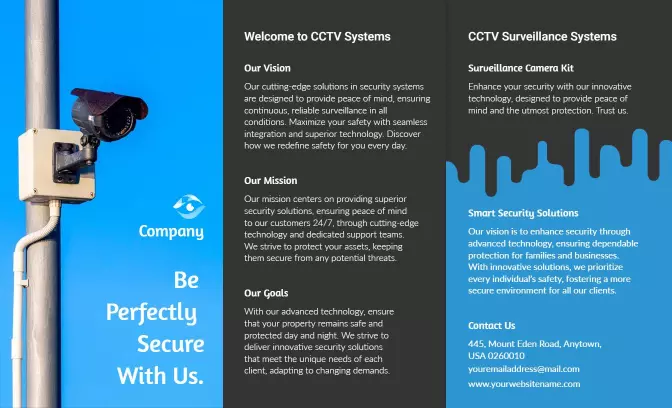 Blue Themed CCTV Surveillance Systems Security Solutions Brochure Template
