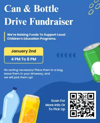 Blue Themed Community Can and Bottle Drive Fundraiser Poster Template